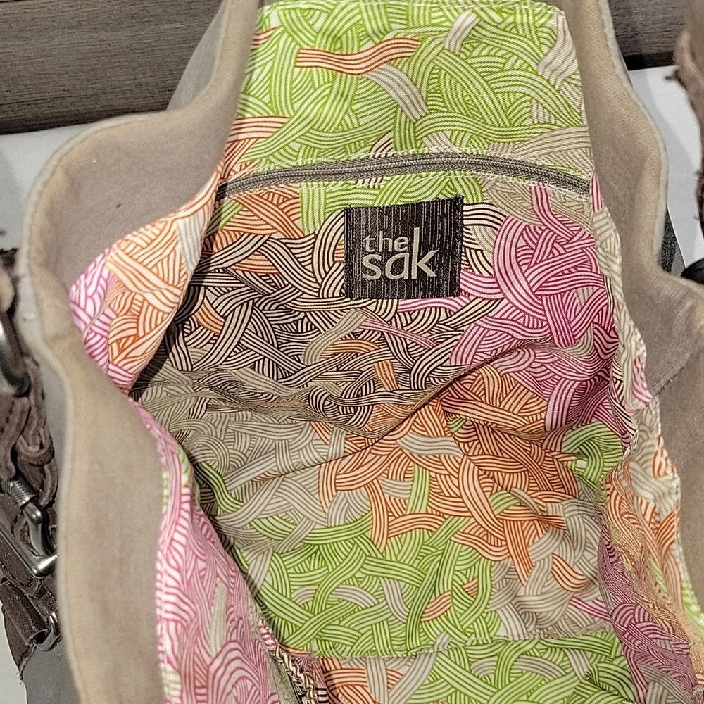 The Sak Gray/Brown Leather Crossbody Shoulder Bag